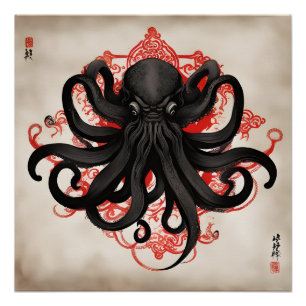 Cthulhu Asian Tinte Malerei Poster