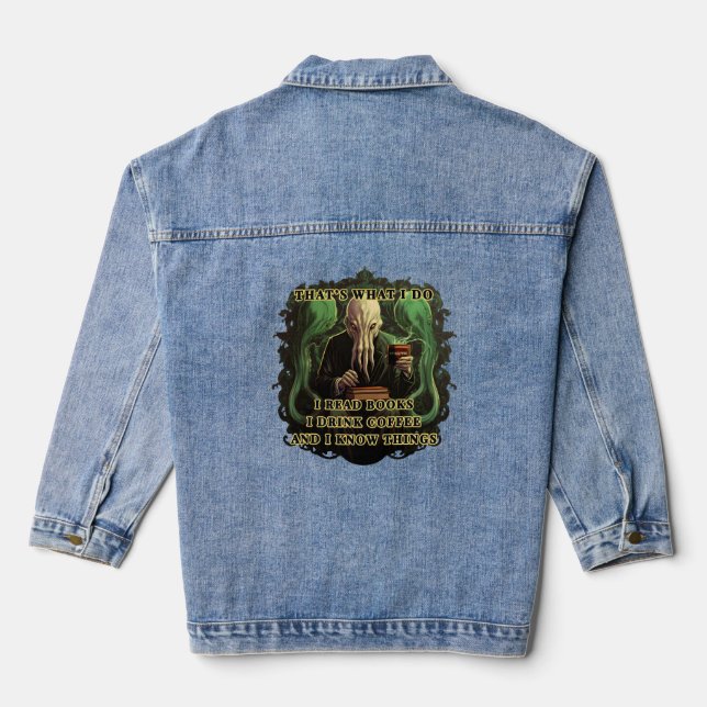 Cthulhu Ich lese Bücher, ich trinke Kaffee Ich wei Jeansjacke (Rückseite)