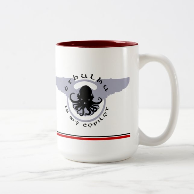Cthulhu ist meine Kopilot ROTE STREIFEN Tasse (Rechts)