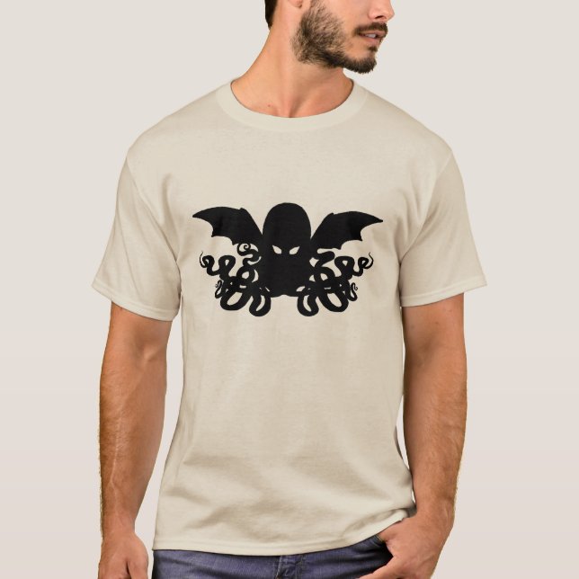 Cthulhu langer Hülsen-T - Shirt - Schwarzes (Vorderseite)