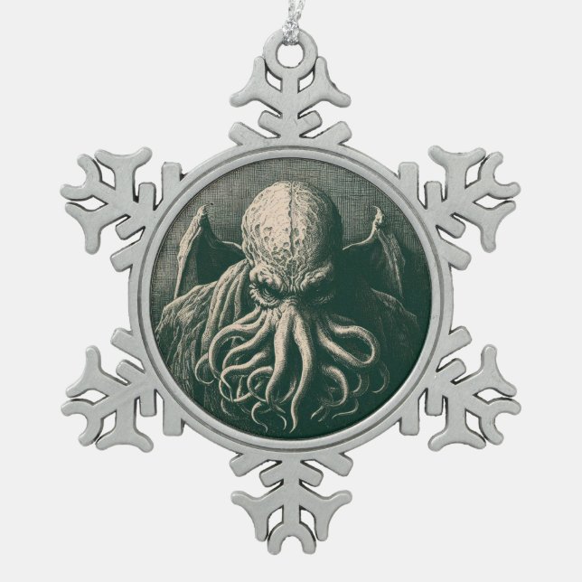 Cthulhu Lovecraft Horror Schneeflocken Zinn-Ornament (Vorderseite)