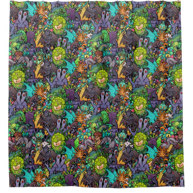 Cthulhu Lovecraft Mythos Chibi Bestiary Duschvorhang (Vorderseite)