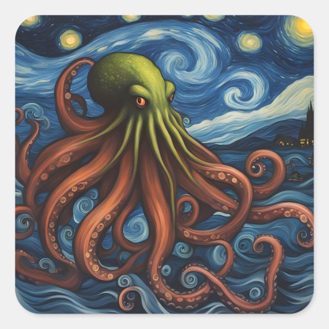 Cthulhu Post-Impressionismus Quadratischer Aufkleber (Vorderseite)