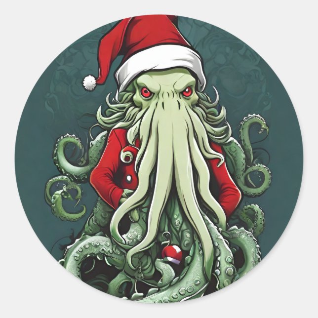 Cthulhus Yuletide Reign: Ein erschreckendes Weihna Runder Aufkleber (Vorderseite)