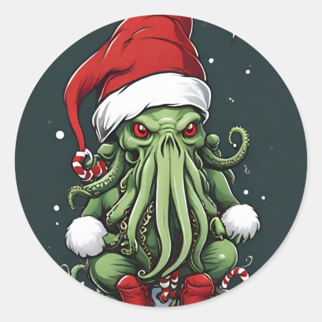 Cthulhus Yuletide Reign: Ein erschreckendes Weihna Runder Aufkleber (Vorderseite)