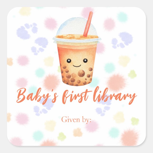 cu-tea Bubble-Tea - Baby's erste Bibliothek Quadratischer Aufkleber (Vorderseite)