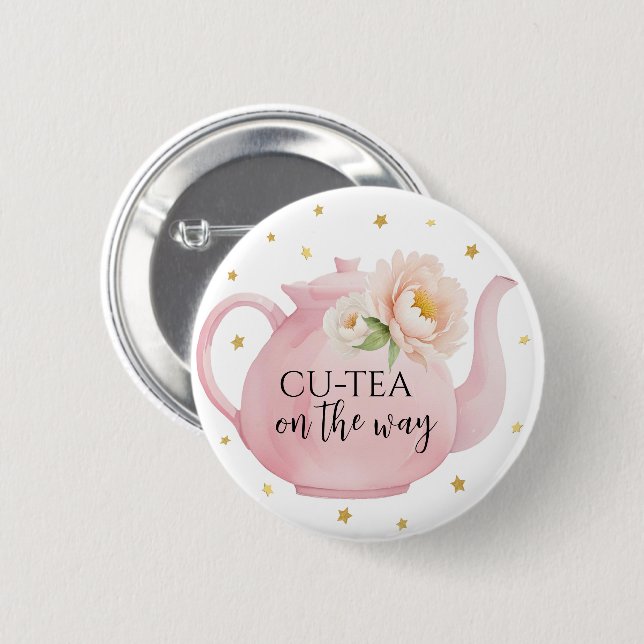CU-TEA Pink Teekanne Baby Duschknopf Gefallen Button (Vorne & Hinten)