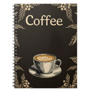 Cuaderno Coffee Latte Cup mit Blätter und Kirschen Notizblock