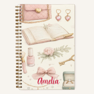 Cuaderno Coquette Aesthetic Pink Bow Makeup Person Notizbuch