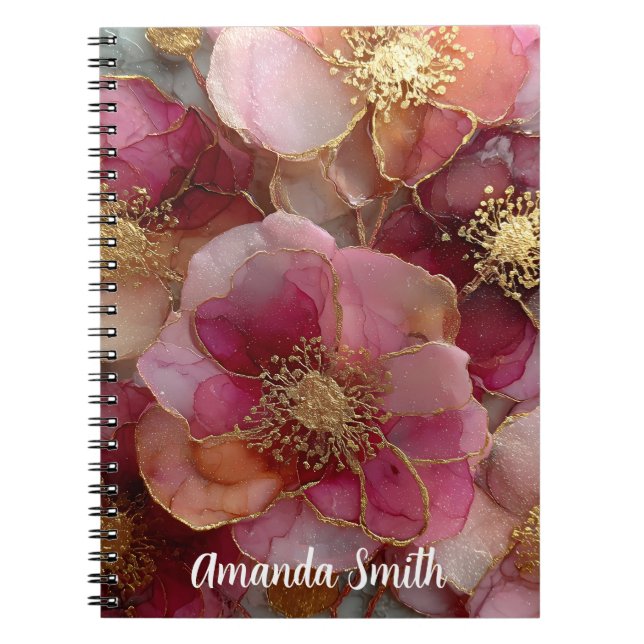 Cuaderno Personalizable con Nombre Diseño Flores Notizblock (Vorderseite)