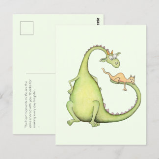 Cuando un dragón encuentra un gato en su cola postkarte