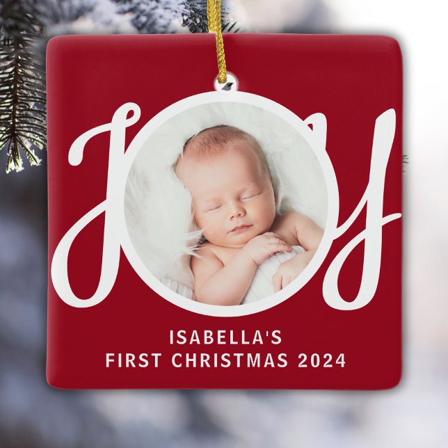 Cuatname First Christmas Foto Red Keepake Keramikornament (Von Creator hochgeladen)