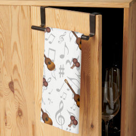 Cuatro and Maracas with Music Notes on WHITE Geschirrtuch