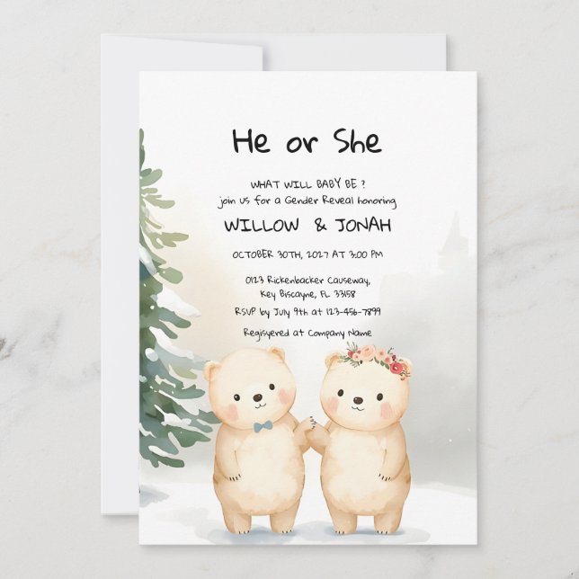 Cub Bear Theme Gender Reveal Party Invitation Einladung (Vorderseite)