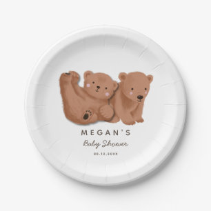 Cub Bear Theme Twins Baby Shower Plate Pappteller