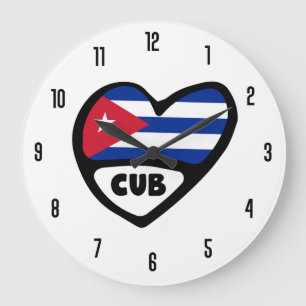 Cuba Country Code CUB Flag Heart Große Wanduhr