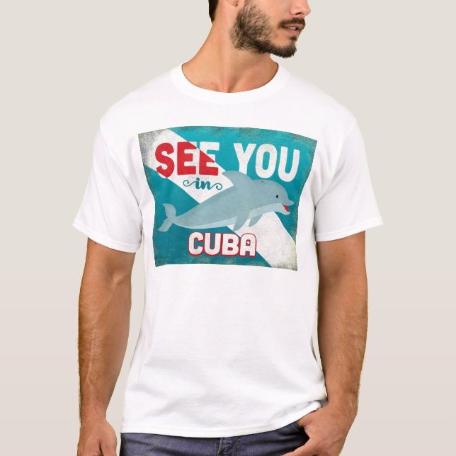Cuba Dolphin - Retro Vintage Travel T-Shirt (Vorderseite)
