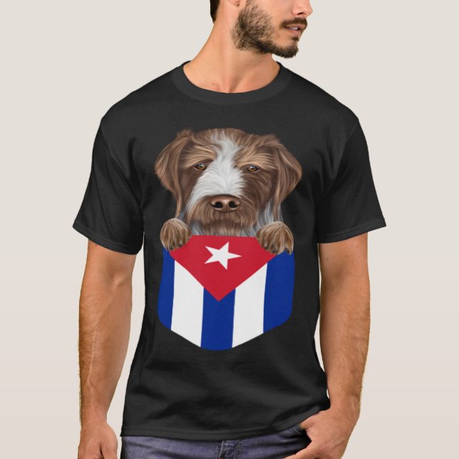Cuba Flag German Wirehaired Pointer Dog In Pocket T-Shirt (Vorderseite)