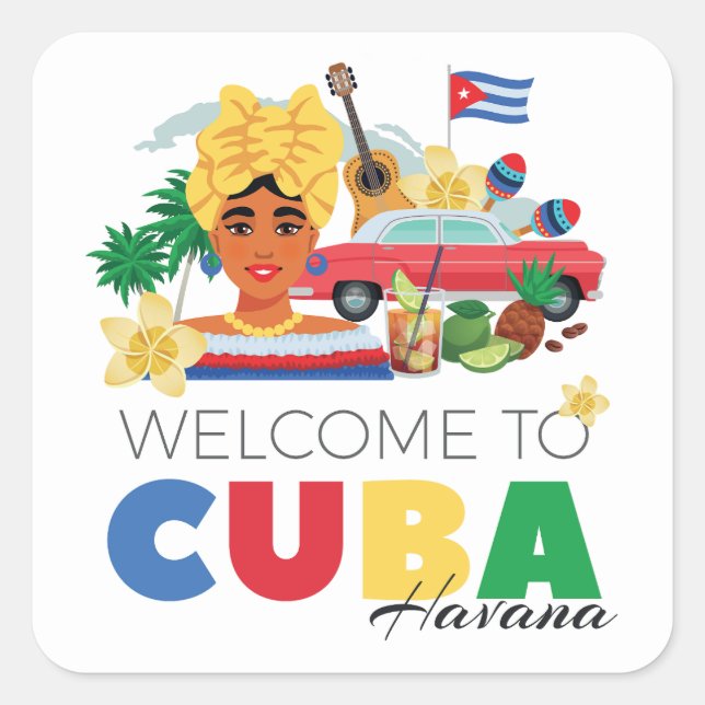 Cuba Havana Quadratischer Aufkleber (Vorderseite)