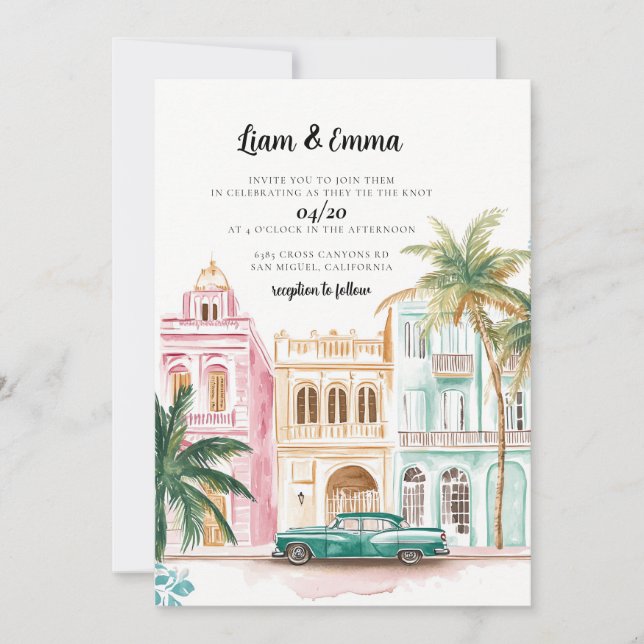 Cuba Havana Vintage Wedding Einladung (Vorderseite)