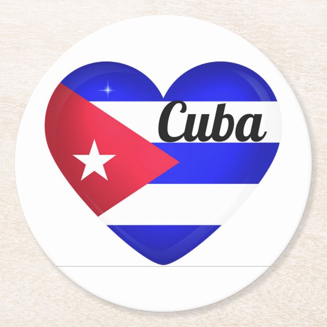 Cuba Heart Flag Runder Pappuntersetzer (Vorderseite)