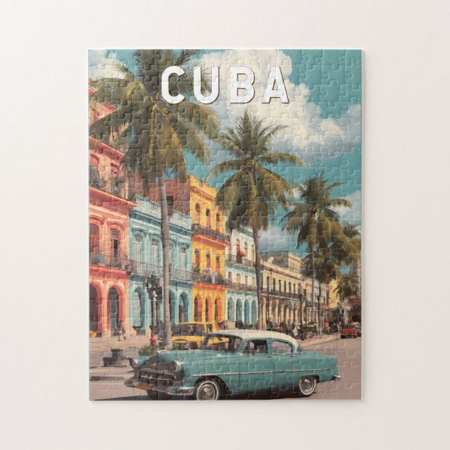 Cuba Illustration Travel Art Vintage (Vertikal)