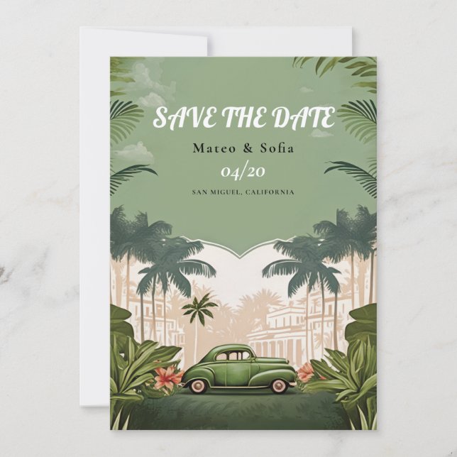 Cuba Save the Date Vintage Einladung (Vorderseite)