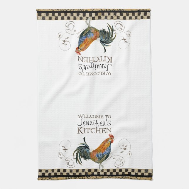 Cubalaya Rooster Black & Tan Karo Swirl Küche Handtuch (Vertikal)