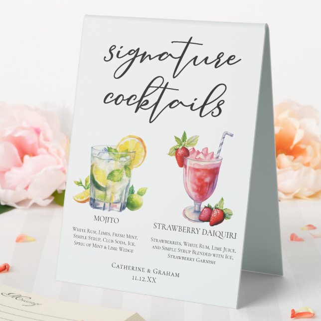 Cuban Cocktails Mojito Strawberry Daiquiri Menü Tischaufsteller (In Situ (Hochzeit))