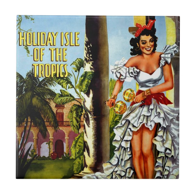 Cuban Dancer Vintage Travel Fliese (Vorderseite)