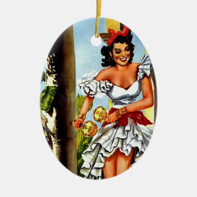 Cuban Dancer Vintage Travel Keramik Ornament (Vorne)