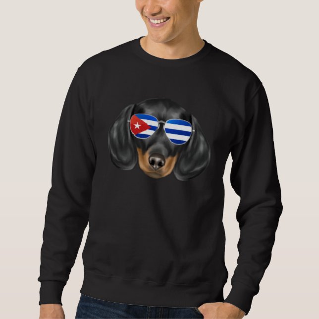 Cuban Flag Black Dachshund Dog Cuba Pocket Sweatshirt (Vorderseite)