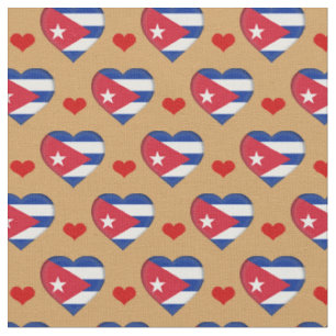 Cuban Flag & Red Heart Fashion Fabric /Cuba Stoff