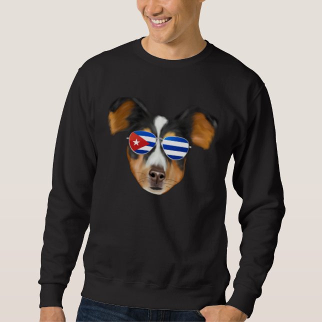 Cuban Flag Shetland Sheepdog Dog Cuba Pocket Sweatshirt (Vorderseite)
