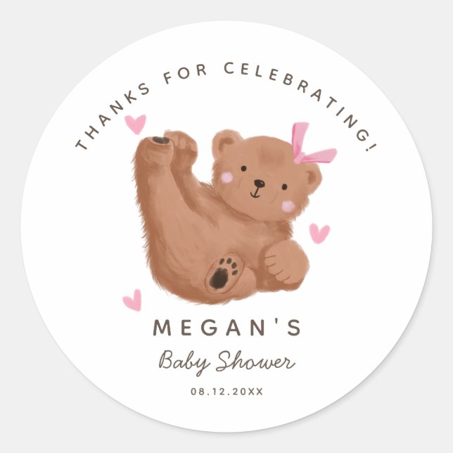 Cube Bear Girl Baby Shower Woodland Runder Aufkleber (Vorderseite)