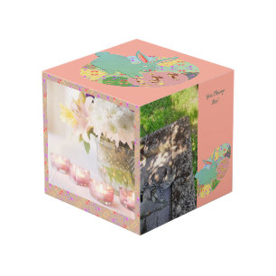Cube de photo de œufs de Pâques au lapin rose