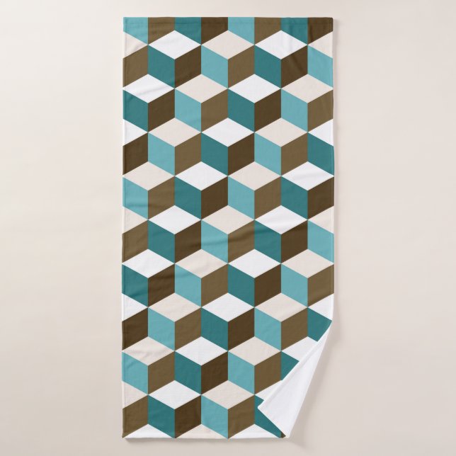 Cube Muster Teals Brown Creme & White Badehandtuch (Badehandtuch)