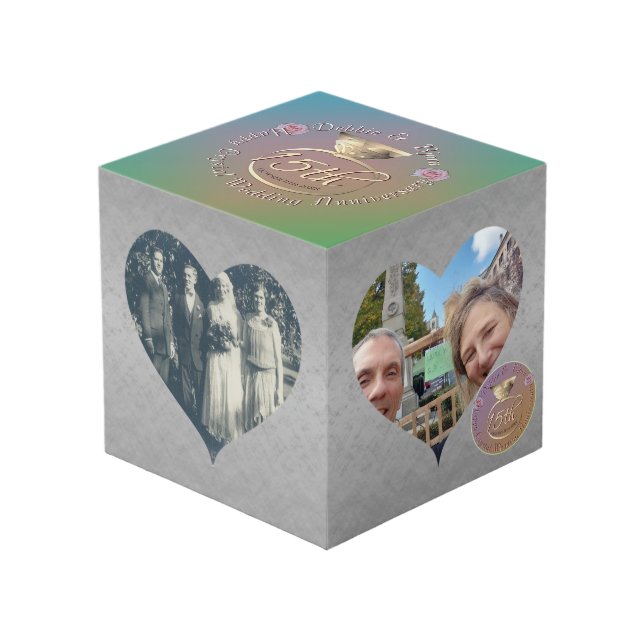 Cube Photo 15e Mariage de cristal Anniversaire Cadres de coeu (Angle devant)
