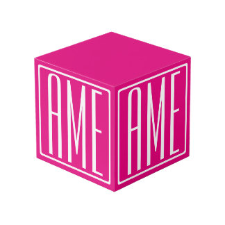 Cube Photo 3 Initiales Monogramme | Blanc sur rose chaud