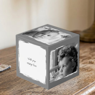 Cube Photo Ajouter 4 images personnaliser mots gris blanc pho