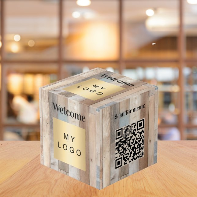 Cube Photo Bienvenue logo de l'entreprise QR code de bois flo (Créateur téléchargé)