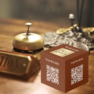 Cube Photo Bienvenue logo de l'entreprise QR codes brun table