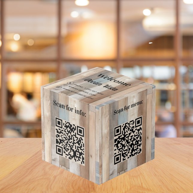 Cube Photo Bois de bienvenue QR codes info table restaurant d (Créateur téléchargé)