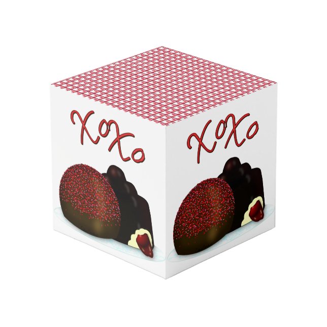 Cube Photo Bonbon Valentin XOXO et chocolat noir (Angle devant)