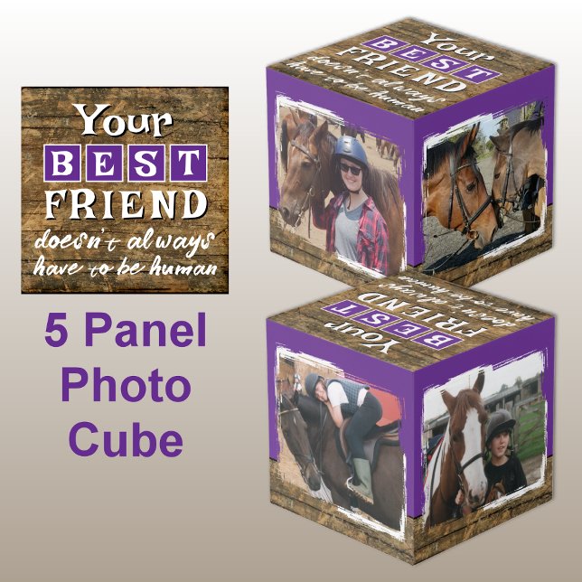 Cube Photo Cheval meilleur ami 4 photo rustique brun violet (Créateur téléchargé)