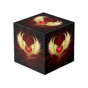 Cube Photo Coeur rouge avec ailes d'or