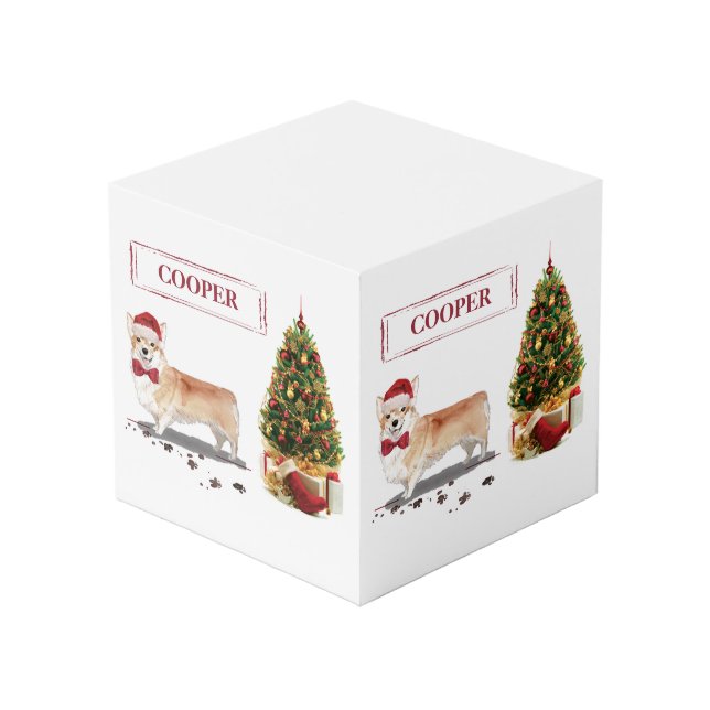 Cube Photo Corgi Funny Chien de Noël avec arbre (Angle devant)
