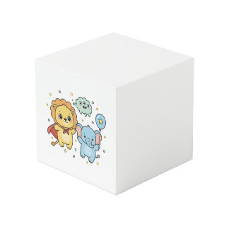 Cube Photo Dessin animé de lion et d'éléphant amis super-héro