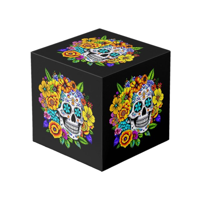 Cube Photo Dia De Los Muertos, Design Crâne Sucre (Angle devant)