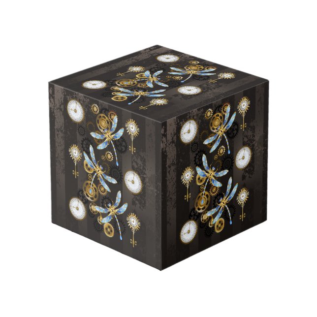 Cube Photo Dragonflies de Steampunk sur arrière - plan rayé b (Angle devant)